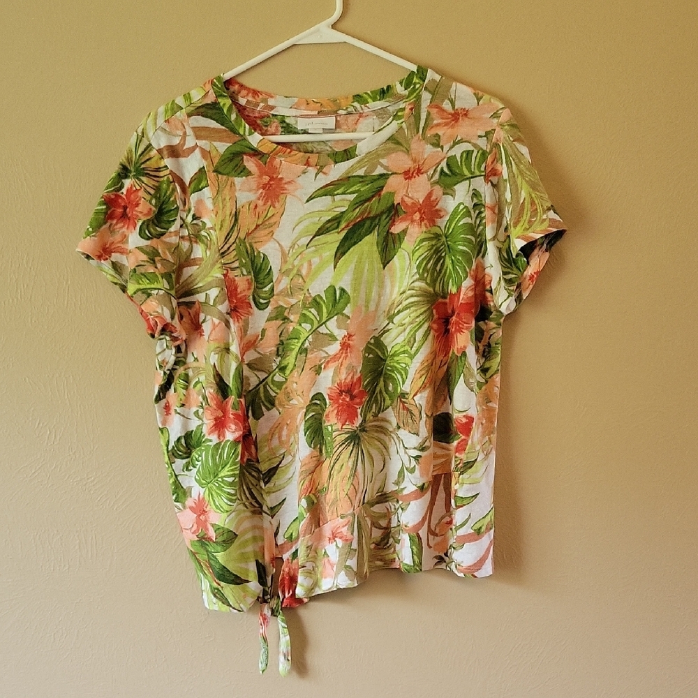 J. Jill Cream Tie Front Short Sleeve T-Shirt